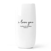 Large personalized ceramic vase 10 inches tall and 4 inches wide with square design and one side print