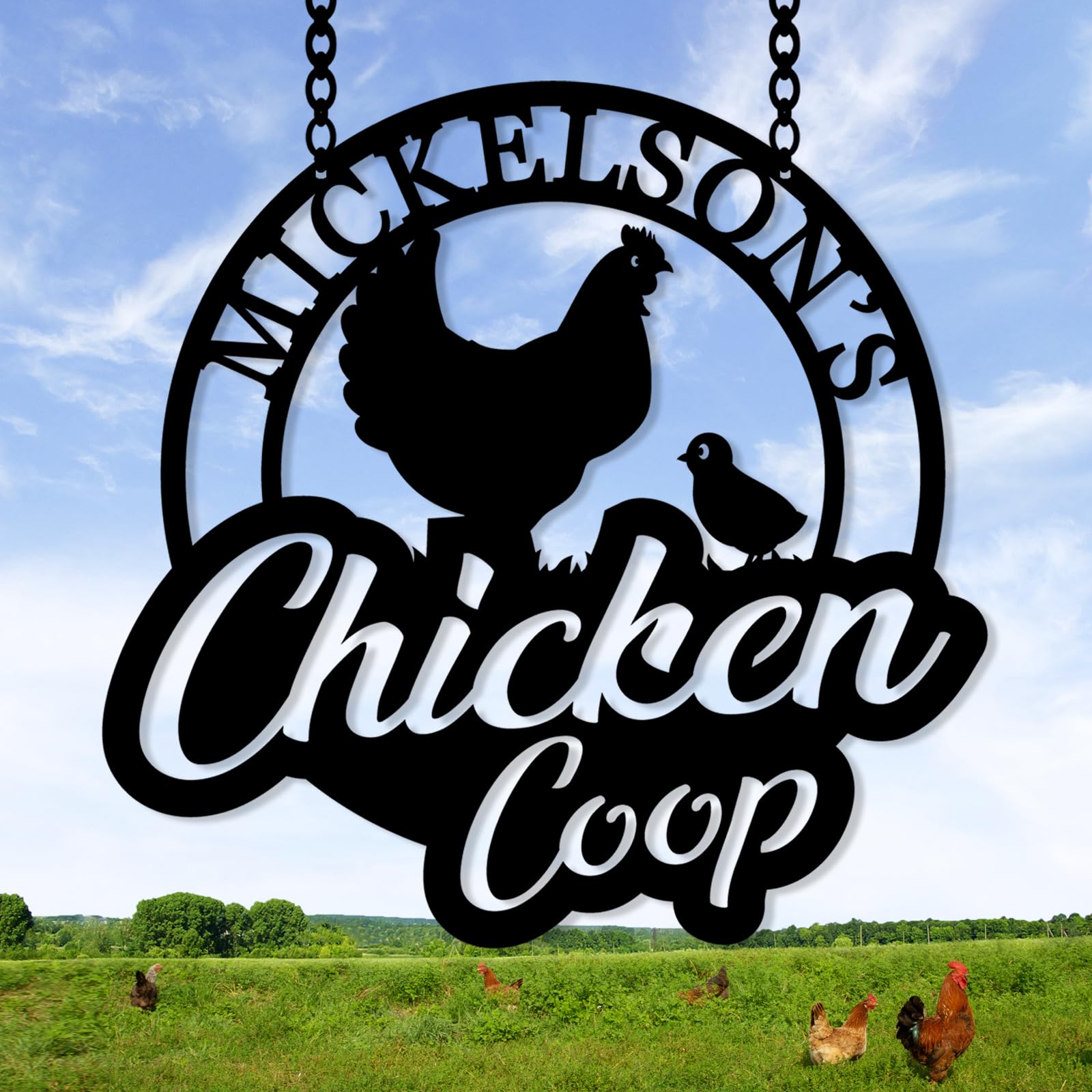 Personalized Chicken Coop Metal Sign with Chicken Hens Farm Monogram