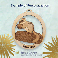 Handmade in the USA chipmunk ornament engraving