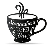 Personalized Coffee Bar Sign metal wall art customizable with name