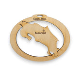 Personalized Costa Rica Ornament crafted in natural wood