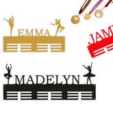 Personalized dance medal holder with custom name on metal wall mount