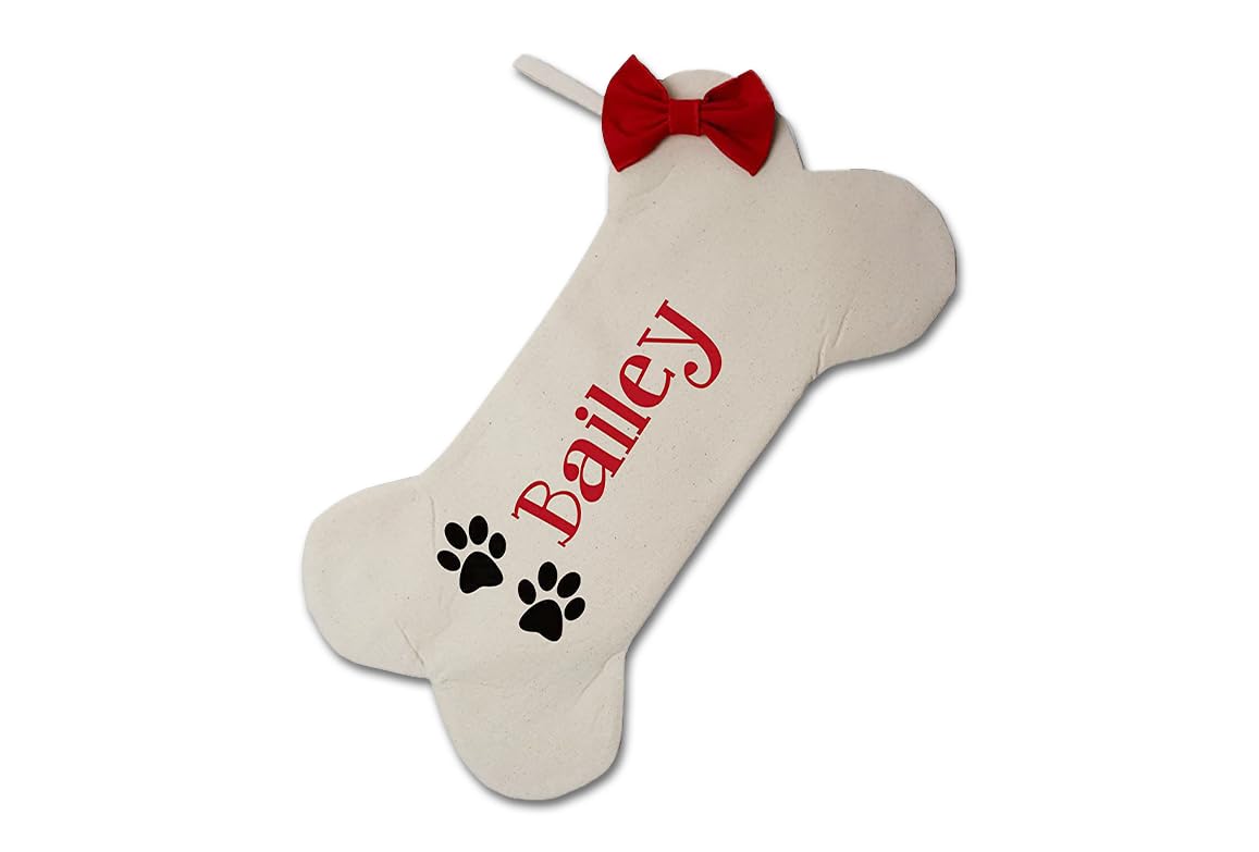 Personalized Dog Christmas Stocking bone shaped canvas 16.5 x 8.5 inches