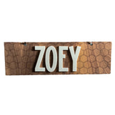 Personalized dog crate name sign on walnut base with white acrylic name