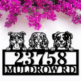 Personalized Dogs Meta Sign with house number for outdoor display