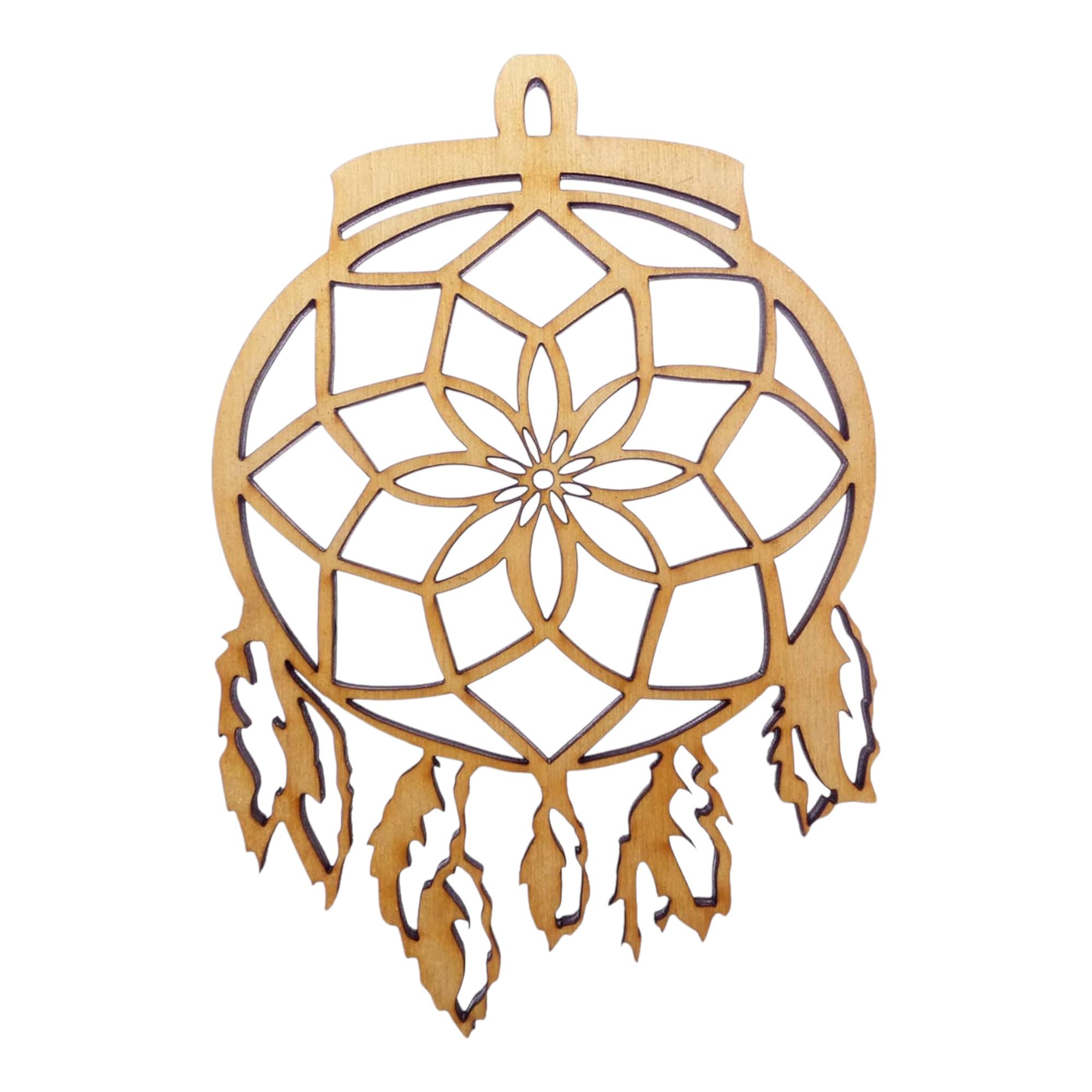 Personalized dream catcher Christmas ornament on natural wood