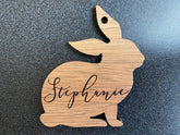 Personalized Easter Bunny Basket Tag laser cut on 1/8 inch plywood with twine
