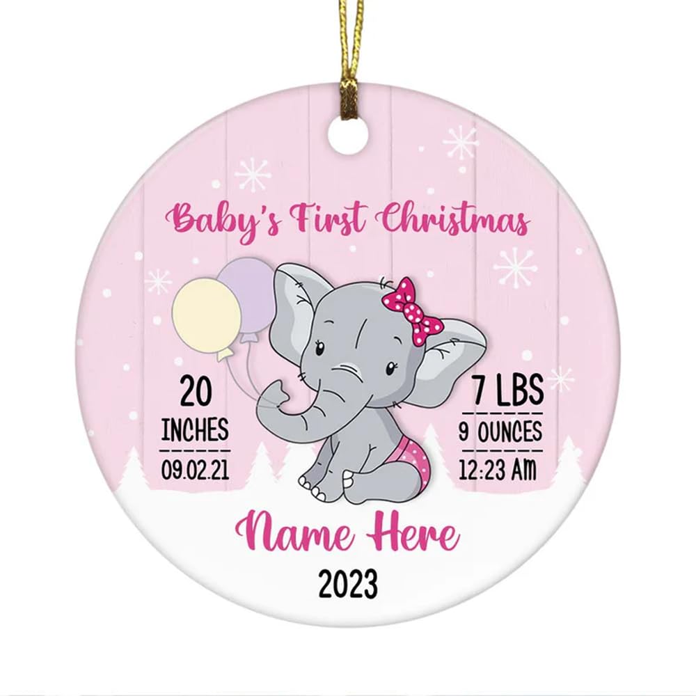 Personalized Elephant Ceramic Ornament circle shape for baby decor