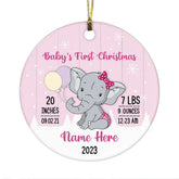 Personalized Elephant Ceramic Ornament circle shape for baby decor