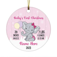 Personalized Elephant Ceramic Ornament circle shape for baby decor