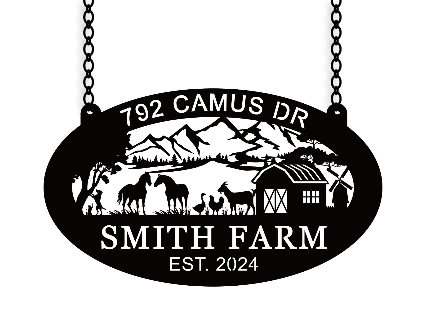 Personalized family name metal signs front view