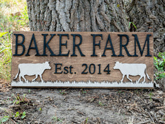 Personalized Farm Sign 11.25 x 28 inches brown Baltic birch wood sign with lettering