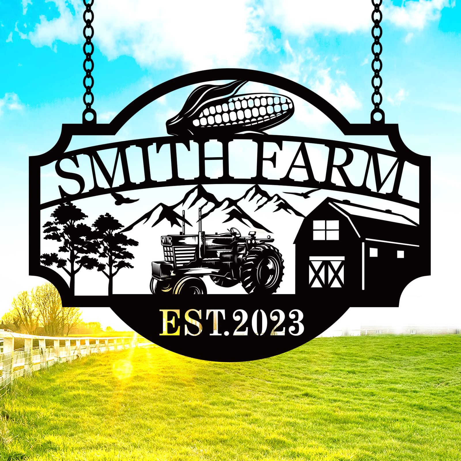 Personalized Farmhouse Farm Sign in metal suitable for outdoor decor