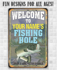 Personalized sign fishing hole metal sign indoor outdoor