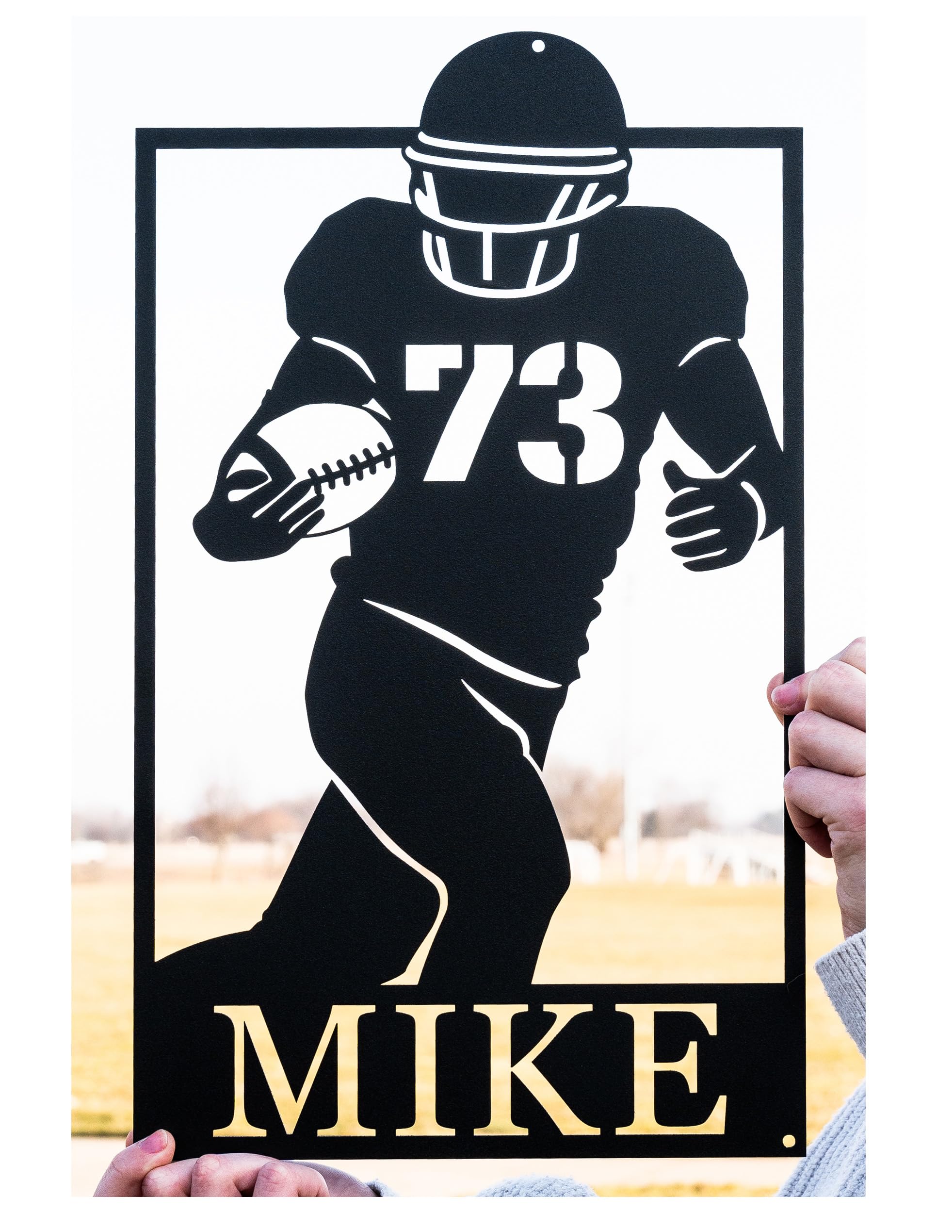 Personalized football athlete metal name sign in steel