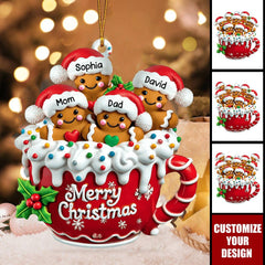 8 cm diameter gingerbread family acrylic ornament