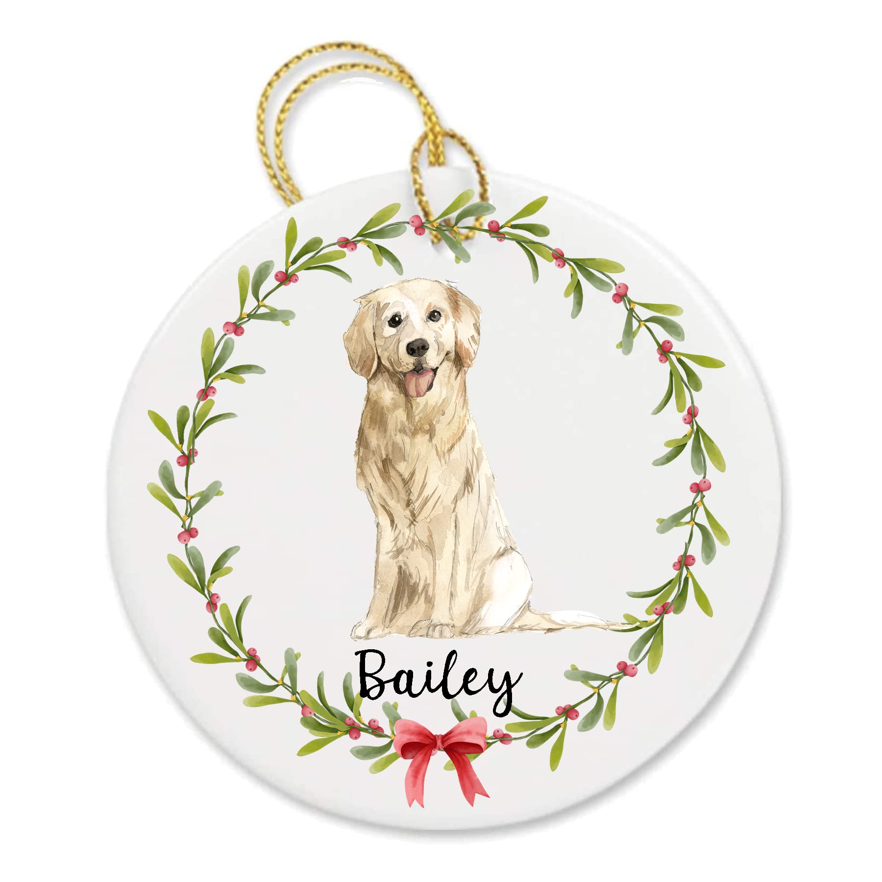 Personalized Golden Retriever porcelain ornament 3 inch diameter