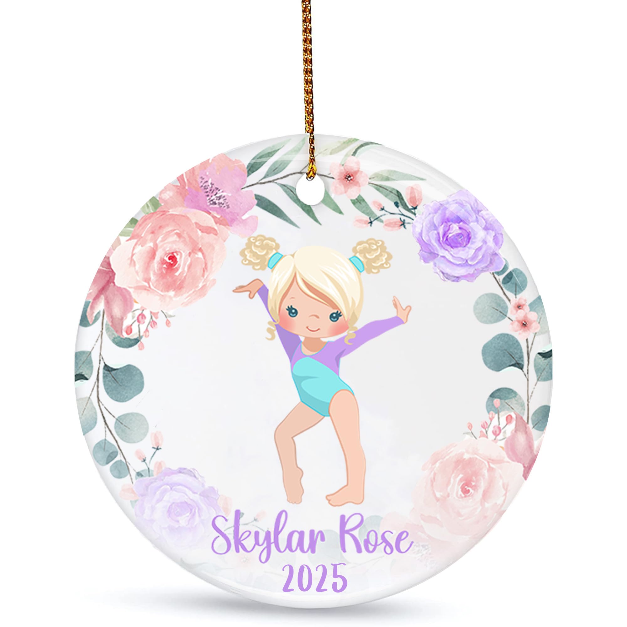 Personalized Gymnast Ceramic Ornament name on white porcelain