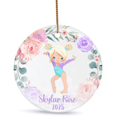 Personalized Gymnast Ceramic Ornament name on white porcelain