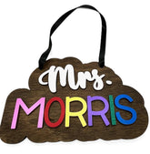 Personalized hanging teacher sign two-layer wood construction