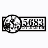 Personalized hummingbird metal address sign mounted on wall