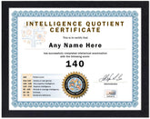 Personalized IQ Test Score Certificate with name and score