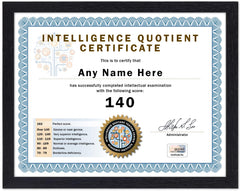Personalized IQ Test Score Certificate with name and score
