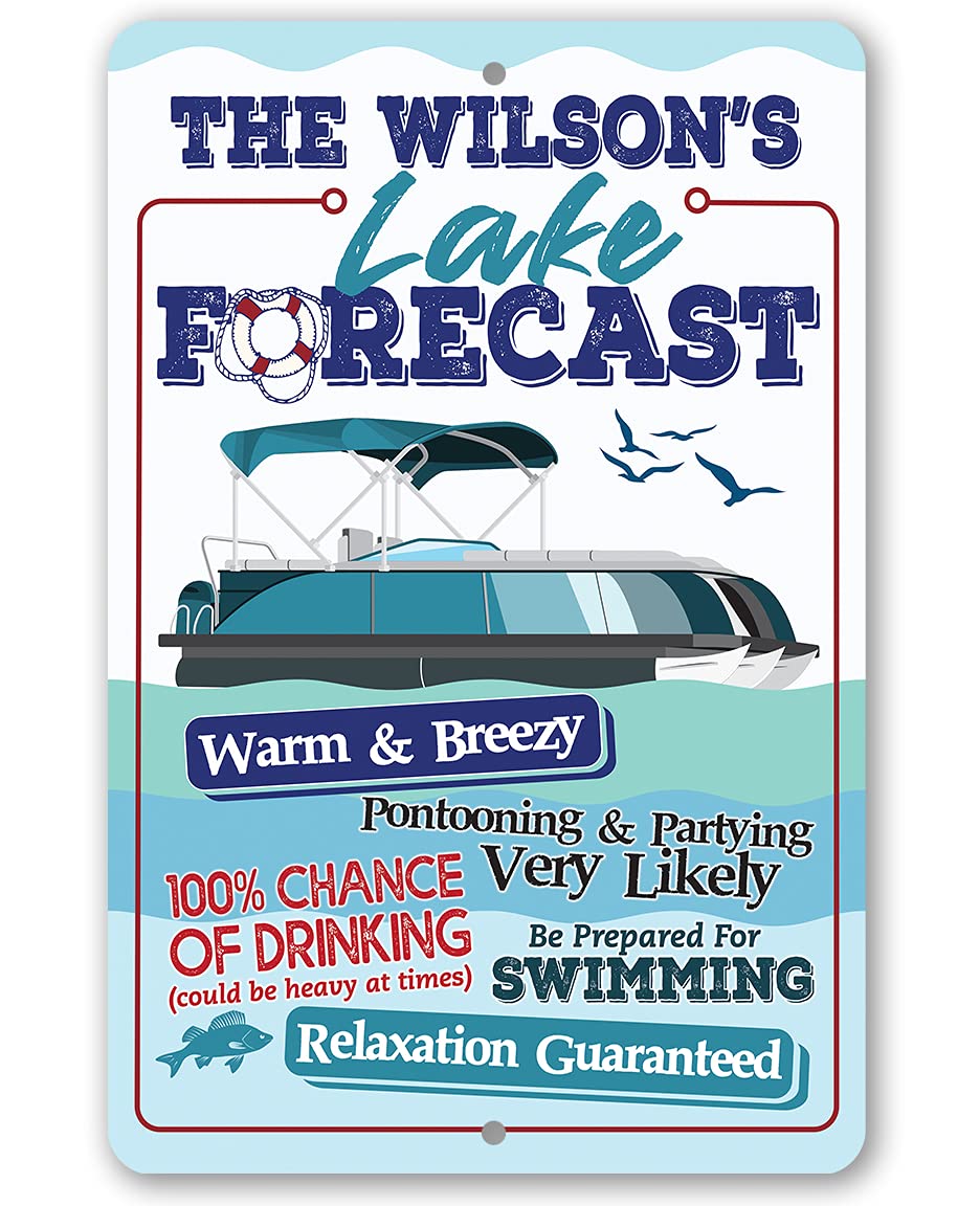 Personalized Lake Forecast Pontoon metal sign front view