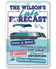 Personalized Lake Forecast Pontoon metal sign front view