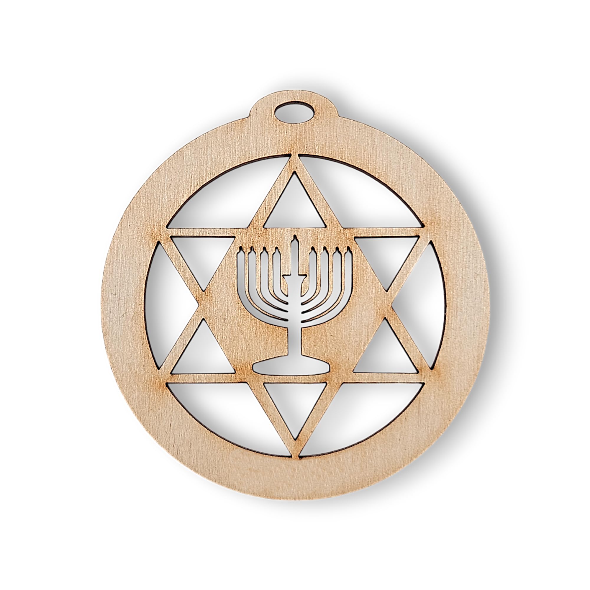 Personalized Menorah Star of David Ornament size 3.5 x 3.9 inches wooden