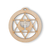 Personalized Menorah Star of David Ornament size 3.5 x 3.9 inches wooden