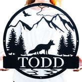 Personalized Metal Fox Plaque outdoor sign wall decor