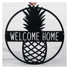 Personalized metal pineapple wall sign front view