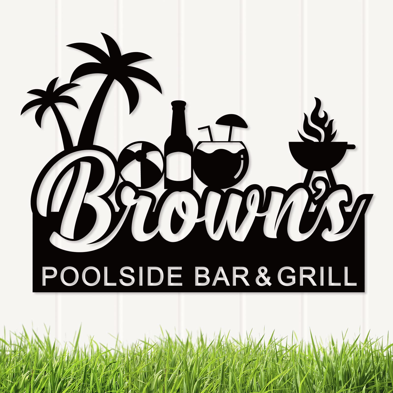 Personalized Metal Poolside Bar & Grill Sign with customizable message for outdoor spaces