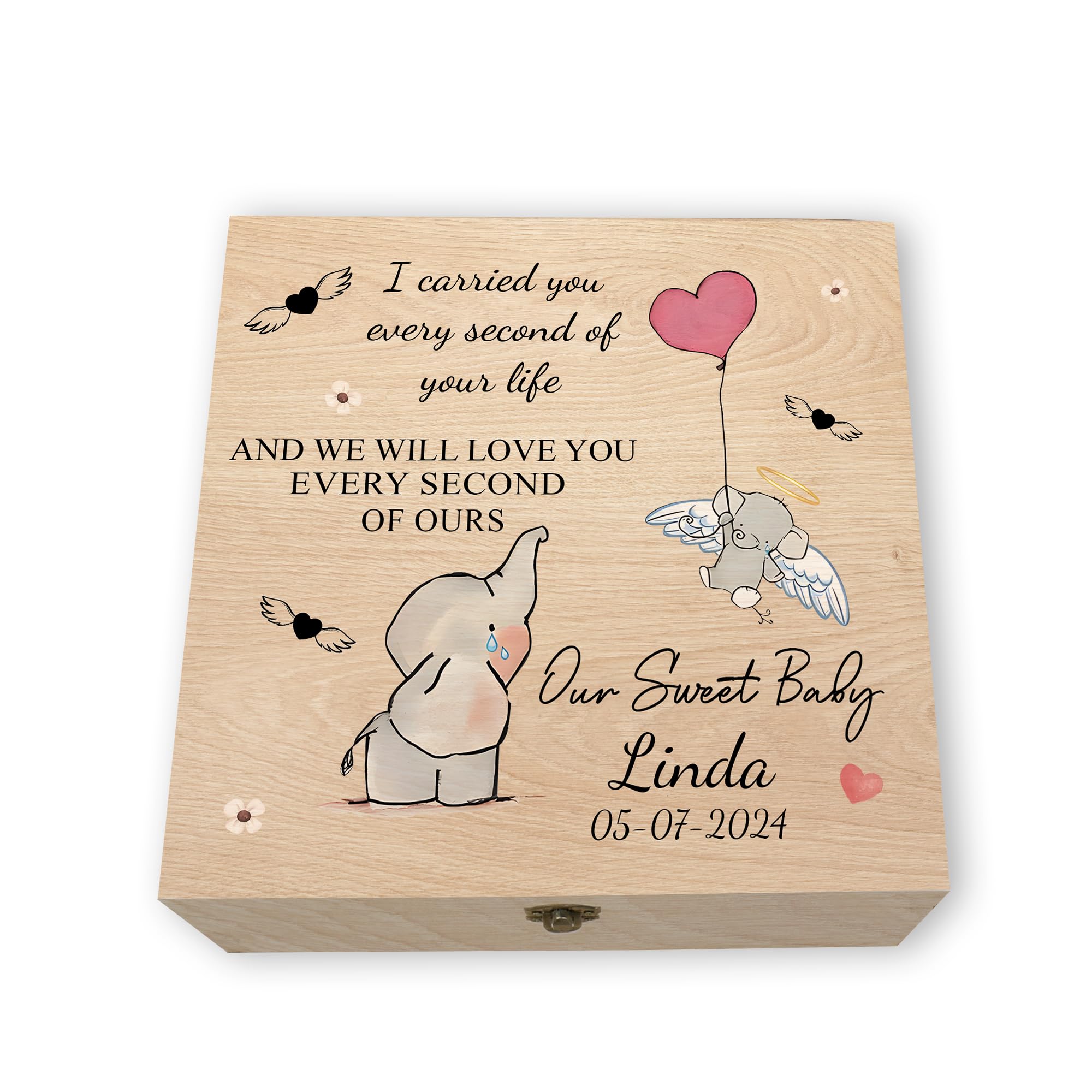 Personalized miscarriage memory box elephant motif