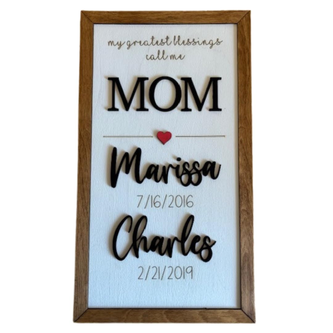 Close up of Personalized Mom Wall Décor in Baltic birch wood frame