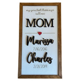 Close up of Personalized Mom Wall Décor in Baltic birch wood frame
