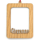 Personalized Name Picture Frame Ornament with oak mat and glass