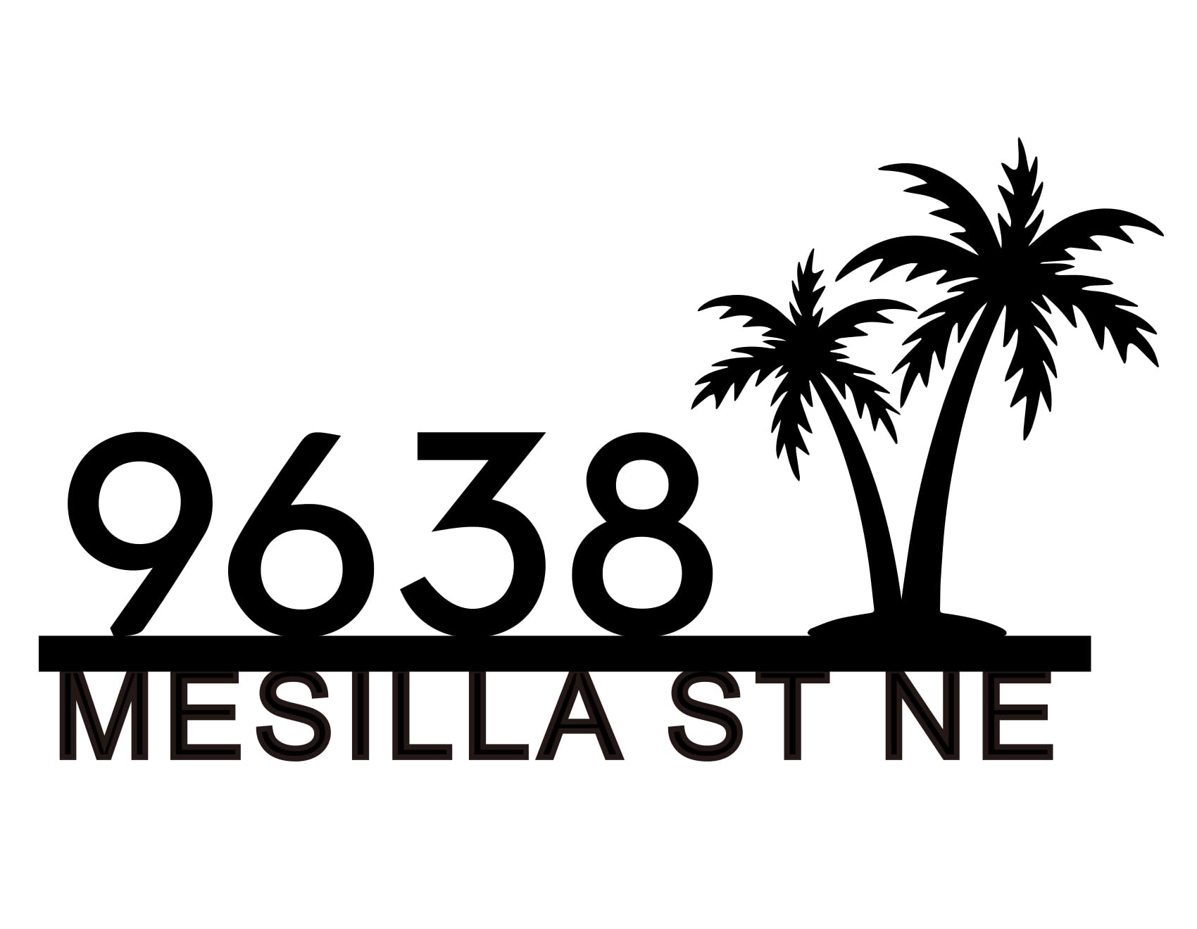 Personalized palm tree house number sign in metal