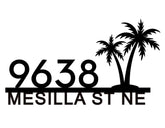Personalized palm tree house number sign in metal