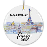 Personalized Paris France Watercolor Skyline ornament front design