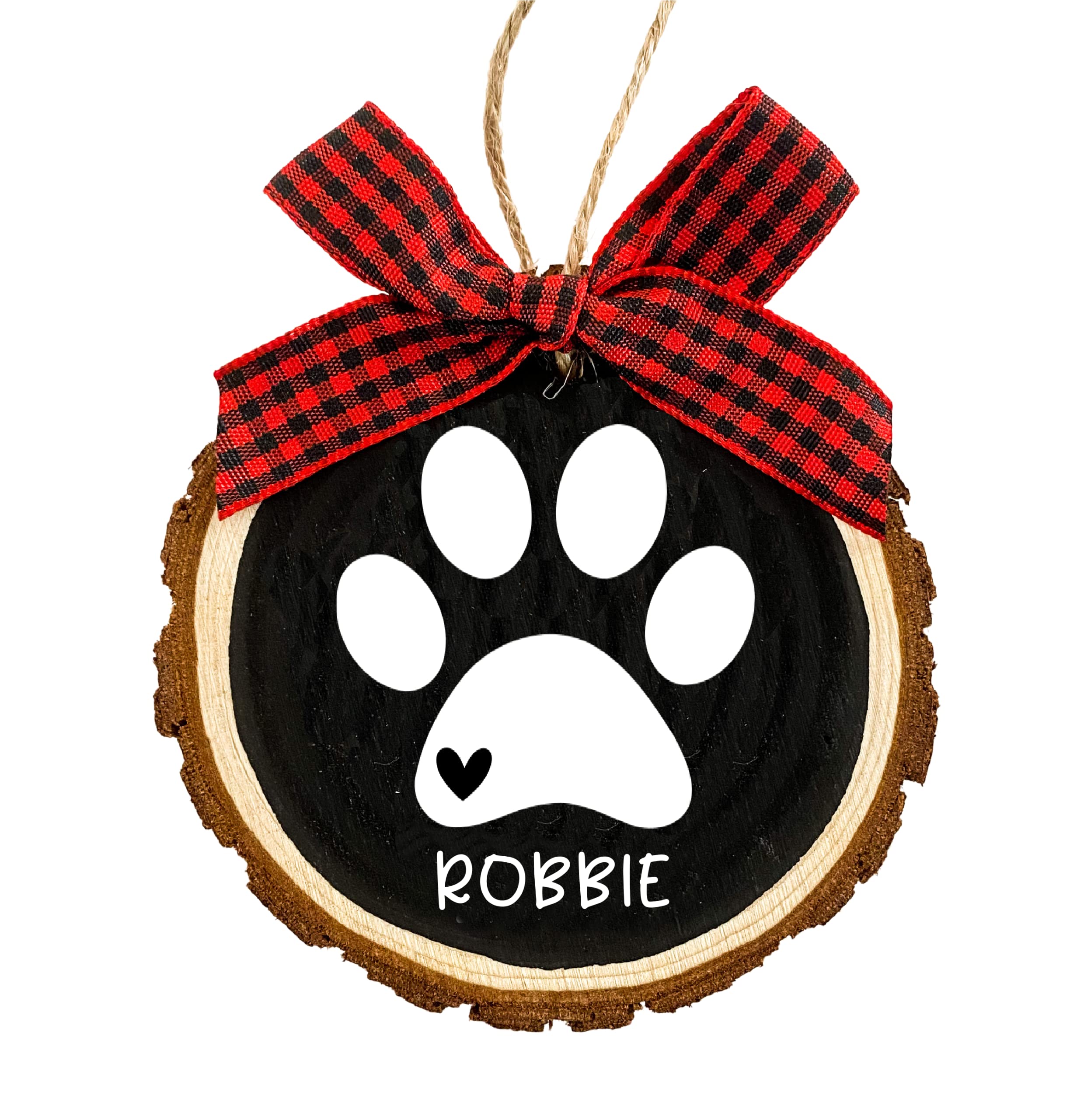 Personalized pet animal lover wood slice ornament close-up with hand painted background