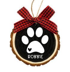 Personalized pet animal lover wood slice ornament close-up with hand painted background