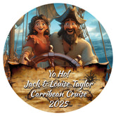 Personalized Pirate Couple Cruise Door Magnet with customizable Names on a stateroom door