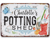 personalized potting shed metal sign with custom name