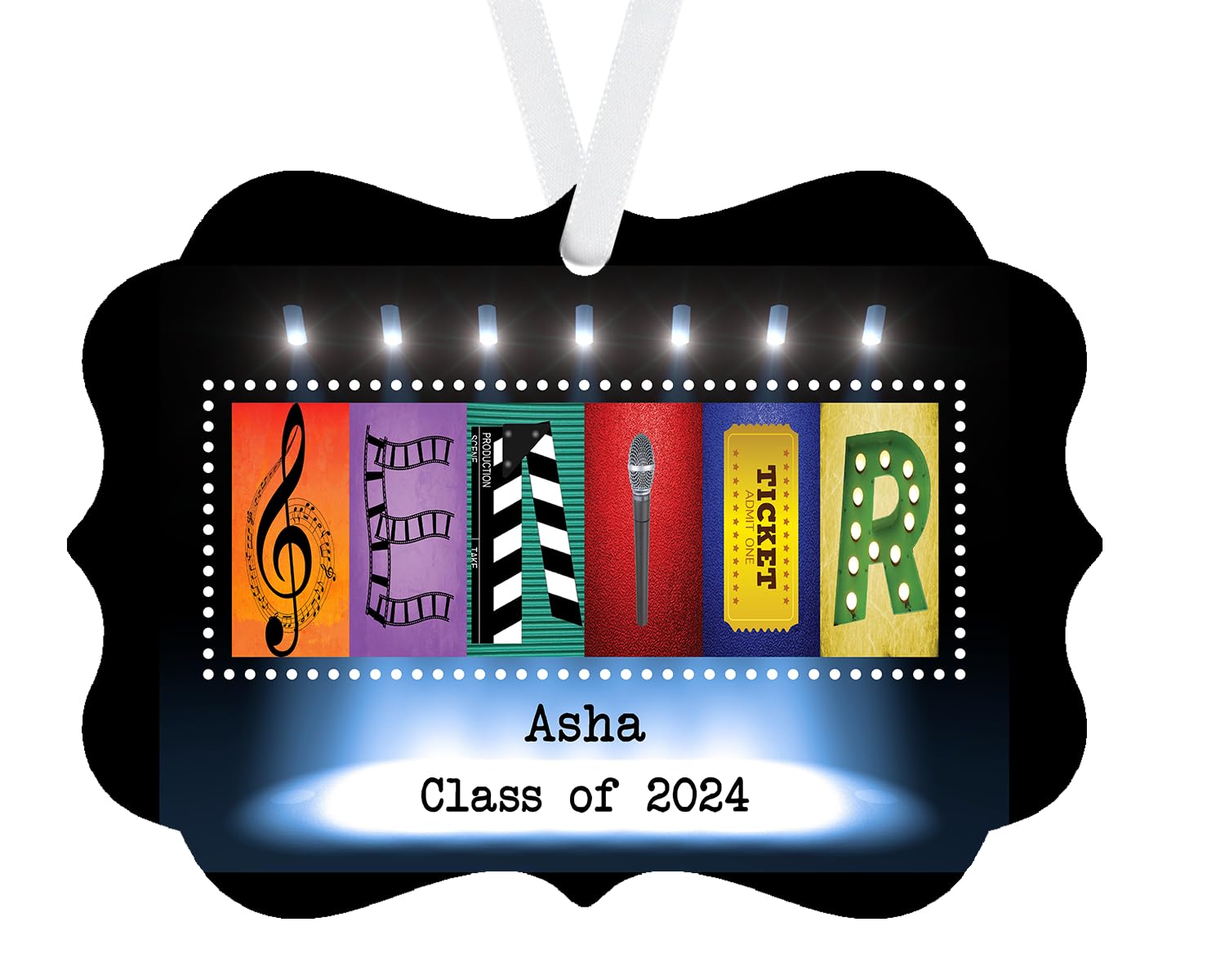 Personalized Senior Drama Theater Ornament 3x4 inch metal single sided with white ribbon