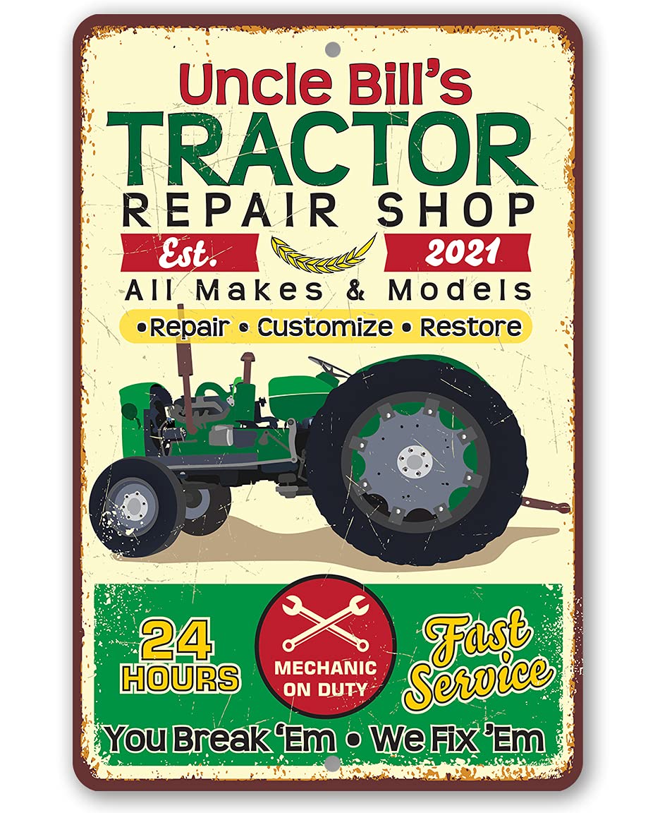Personalized Tractor Repair sign 8x12 size