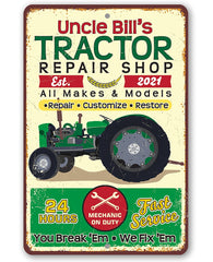 Personalized Tractor Repair sign 8x12 size