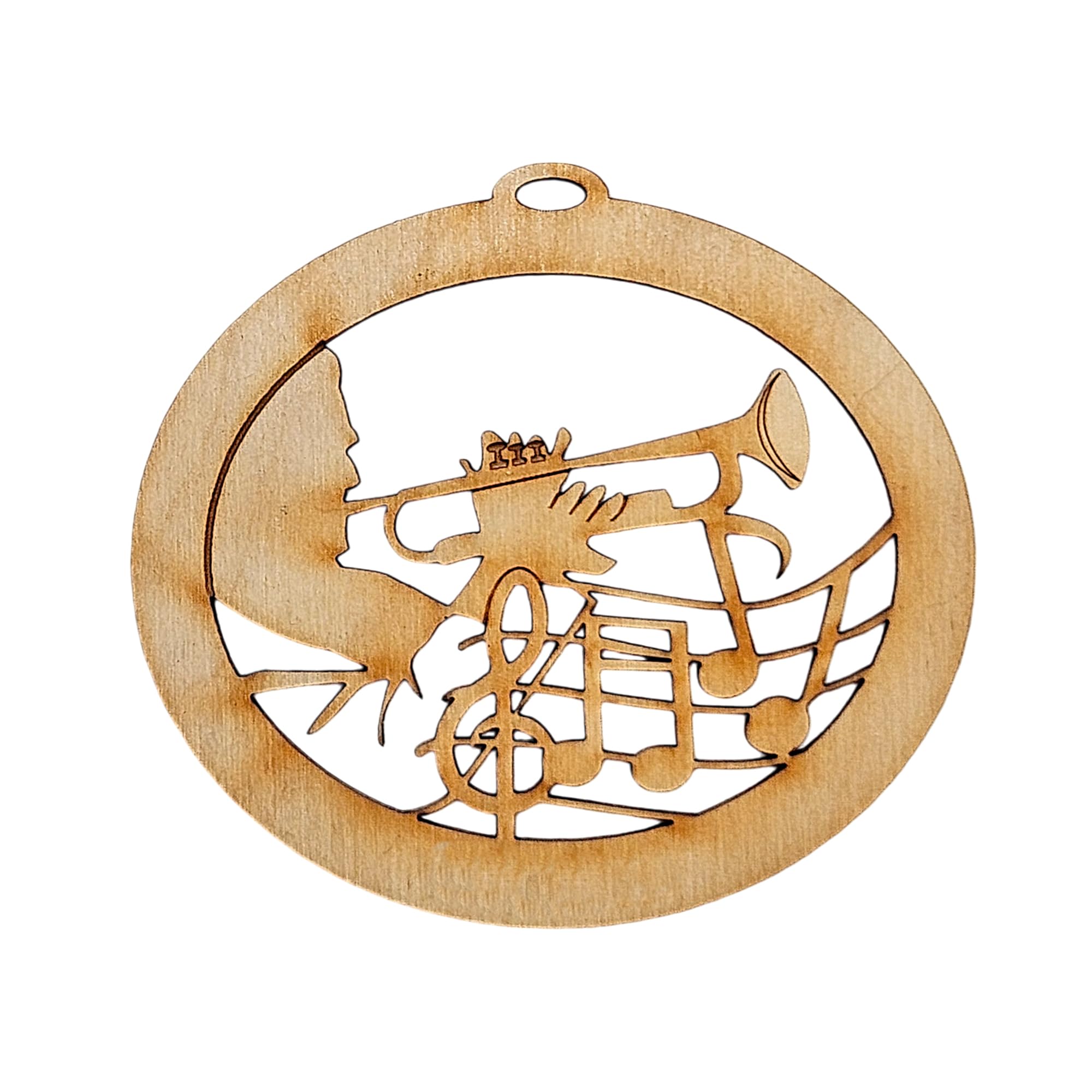 Personalized trumpet player ornament on Christmas tree