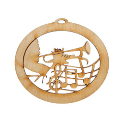 Personalized trumpet player ornament on Christmas tree